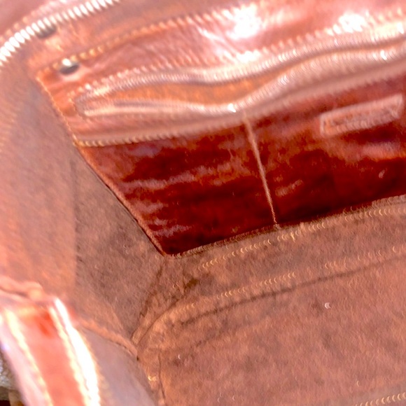 Vilenca Holland Leather Tote Shopper Bag Woven Detail Cognac  NWT 12”X11”X4” - Picture 6 of 8